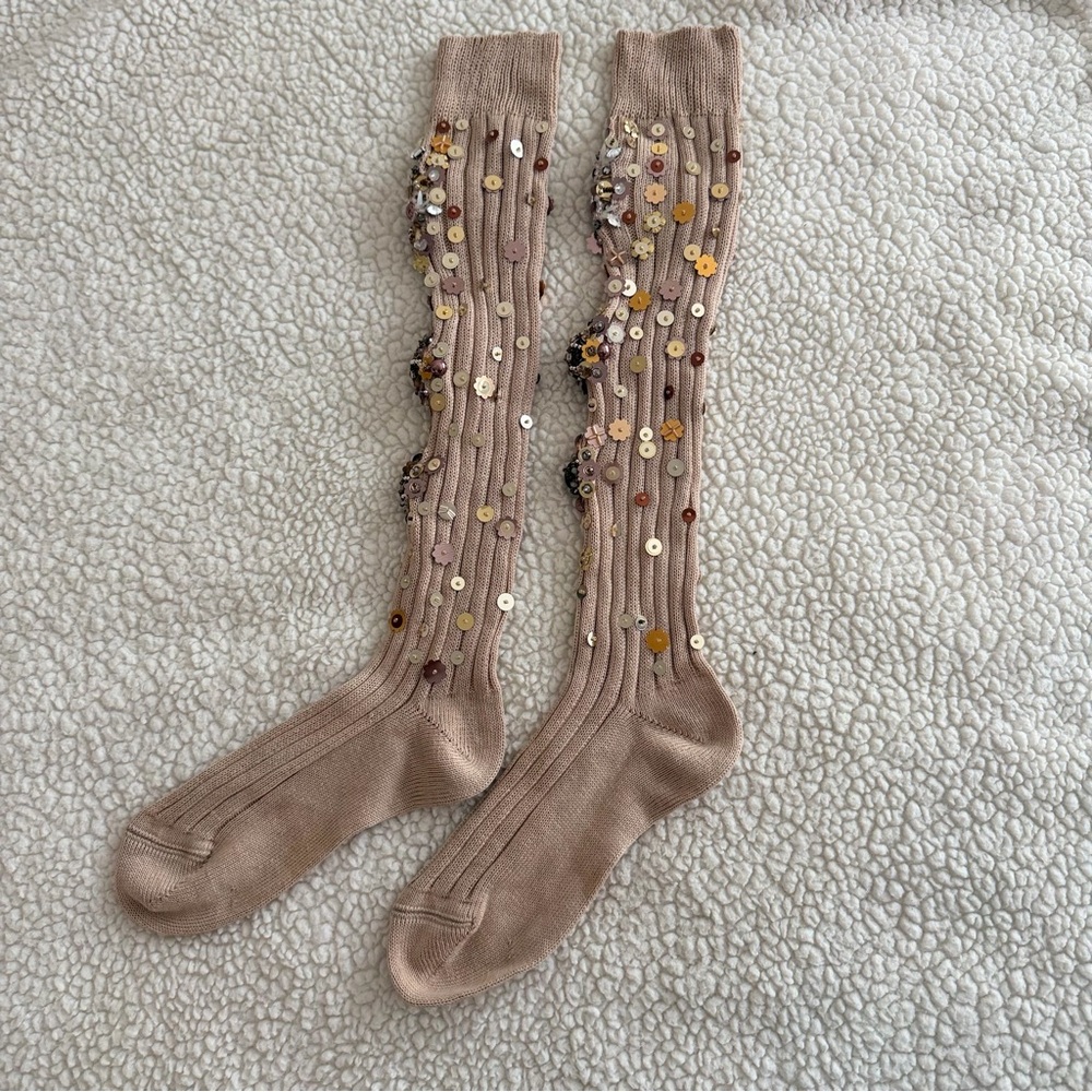 Miu Miu Sparkling Tan Knee-High Socks - Picture 11 of 11